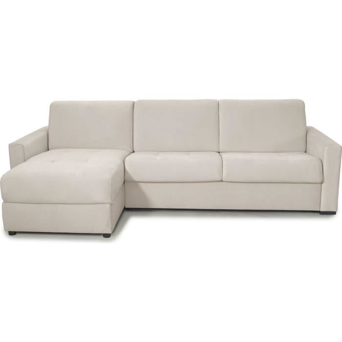 Produit similaire: Canapé d'angle convertible réversible 5 places en velours crème - ouverture express - Paloma