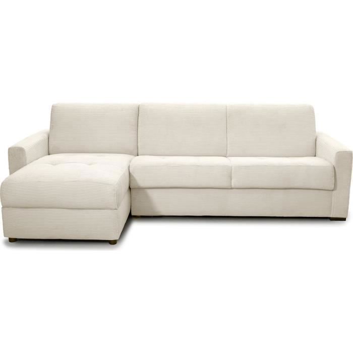Canapé d'angle convertible réversible 5 places en velours côtelé beige - ouverture express - Paloma - Vue supplémentaire 1