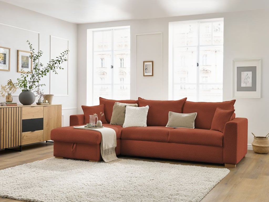 Produit similaire: Canapé d'angle réversible convertible ouverture express AUGUSTIN tissu bouclette orange 140x200 BOBOCHIC 3 places