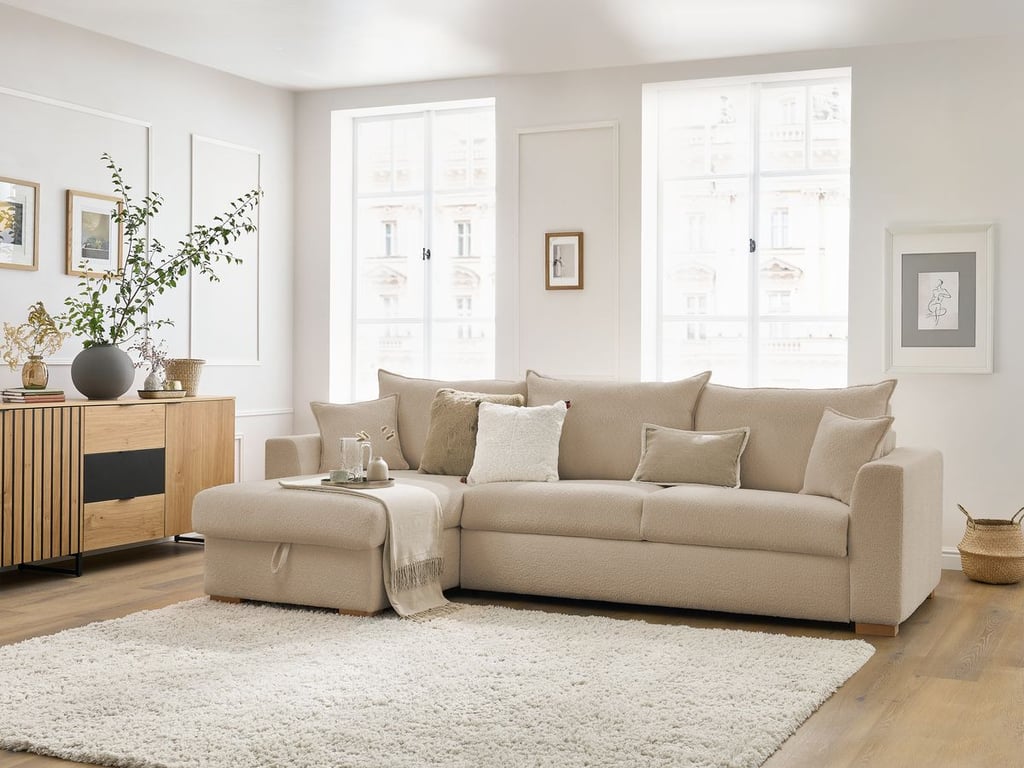 Produit similaire: Canapé d'angle réversible convertible ouverture express AUGUSTIN tissu bouclette beige 160x200 BOBOCHIC 3 places