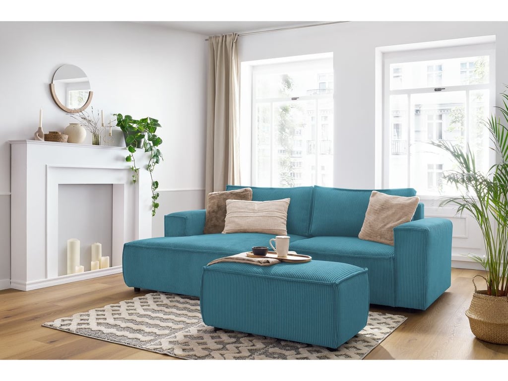 Produit similaire: Canapé d'angle fixe compact NIHAD velours côtelé avec pouf bleu foncé angle gauche BOBOCHIC 3 places