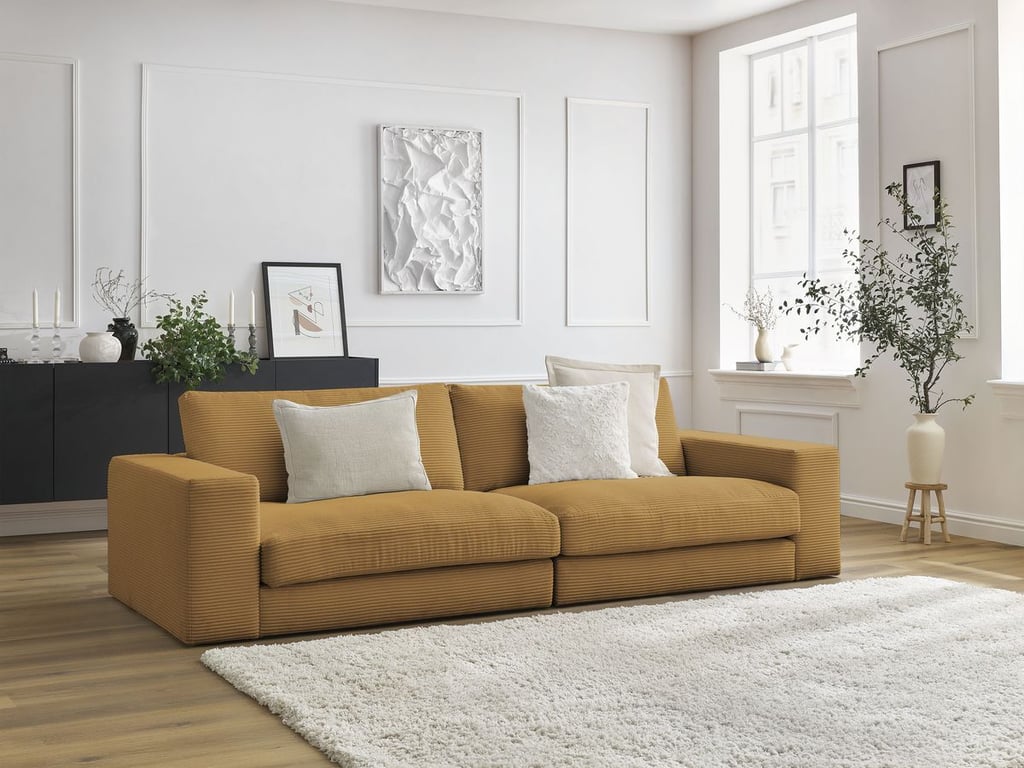 Produit similaire: Canapé droit fixe 3 places compact LEONARD velours côtelé jaune BOBOCHIC