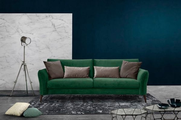 Canapé droit XXL 3 places tissu vert - Figari