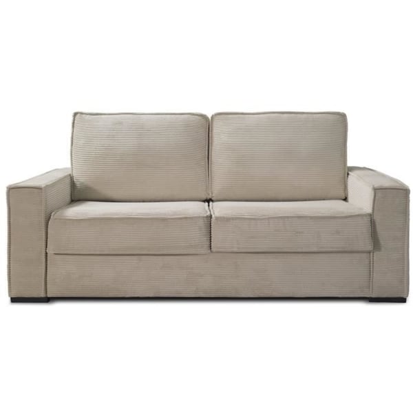 Canapé convertible 3 places en velours côtelé beige - Ouverture express - Couchage quotidien - Matelas HD 140 x 190 - Mattia