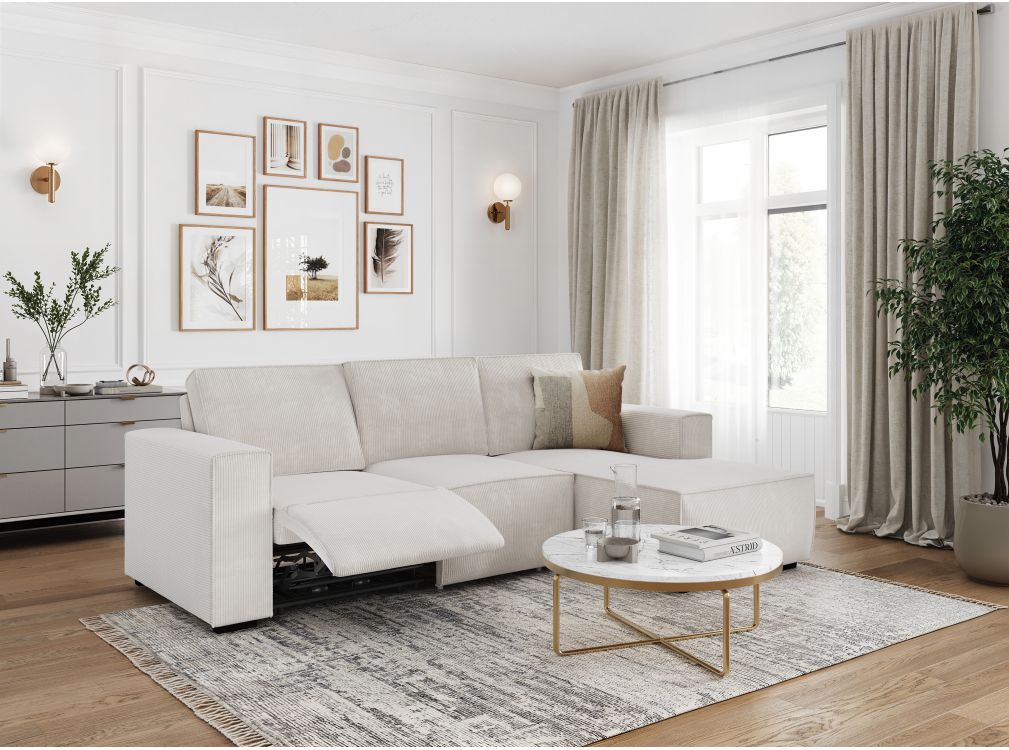 Produit similaire: Canapé d'angle de relaxation électrique CHARLINE en velours côtelé