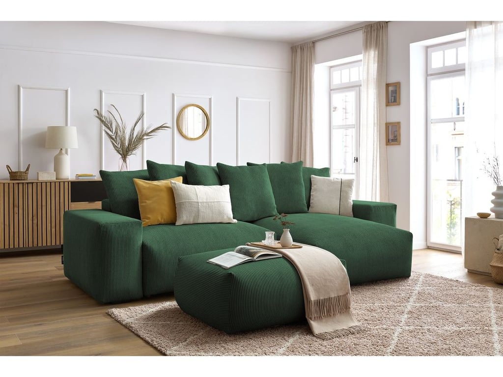 Produit similaire: Canapé d'angle réversible convertible coffre VOLTAIRE avec pouf vert réversible BOBOCHIC 5 places
