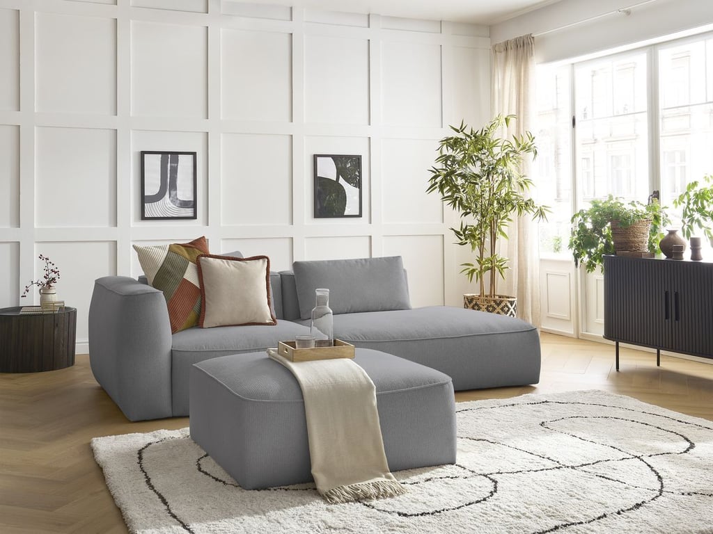 Produit similaire: Canapé droit fixe 3 places LEOPOLD tissu chiné avec pouf gris clair accoudoir gauche BOBOCHIC