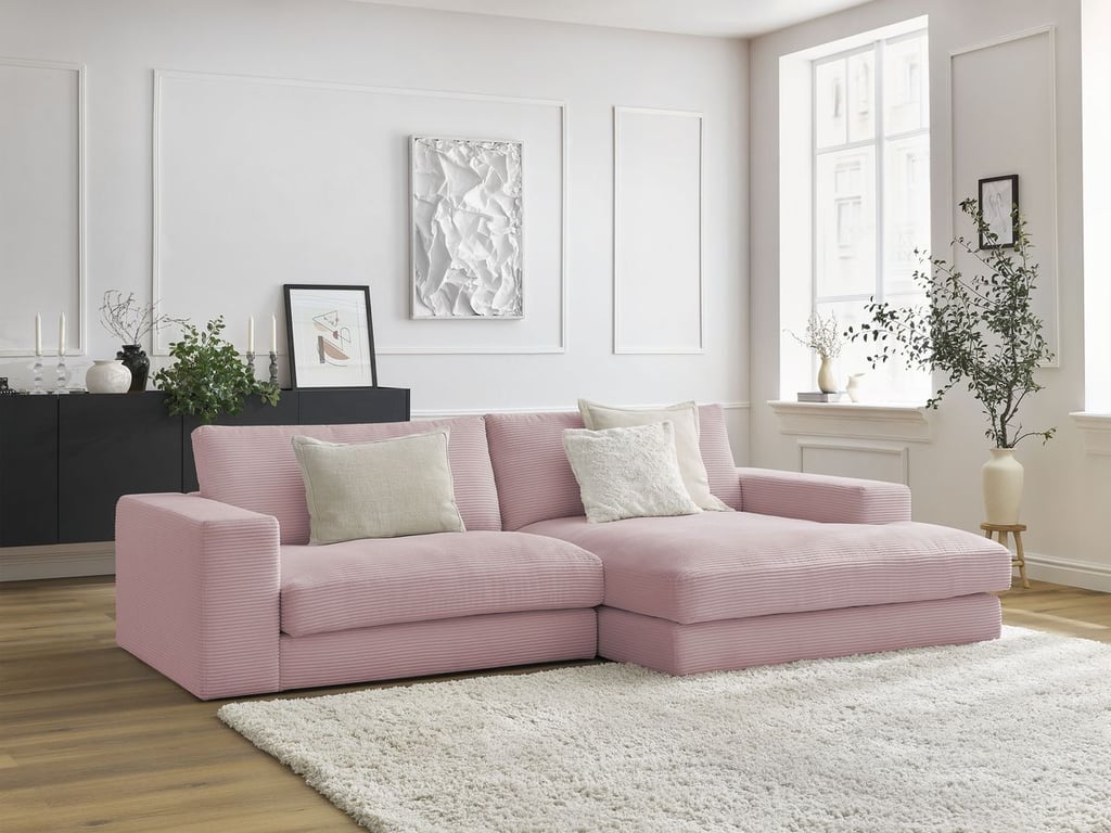 Produit similaire: Canapé d'angle fixe LEONARD velours côtelé violet angle droit BOBOCHIC 4 places