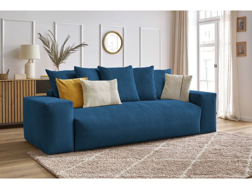 Produit similaire: Canapé droit convertible coffre VOLTAIRE bleu foncé BOBOCHIC 3 places