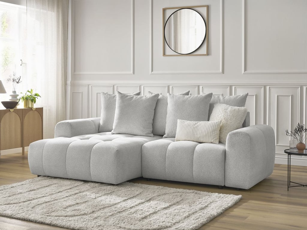 Produit similaire: Canapé d'angle convertible coffre ROXELANE tissu chiné gris clair angle gauche BOBOCHIC 3 places