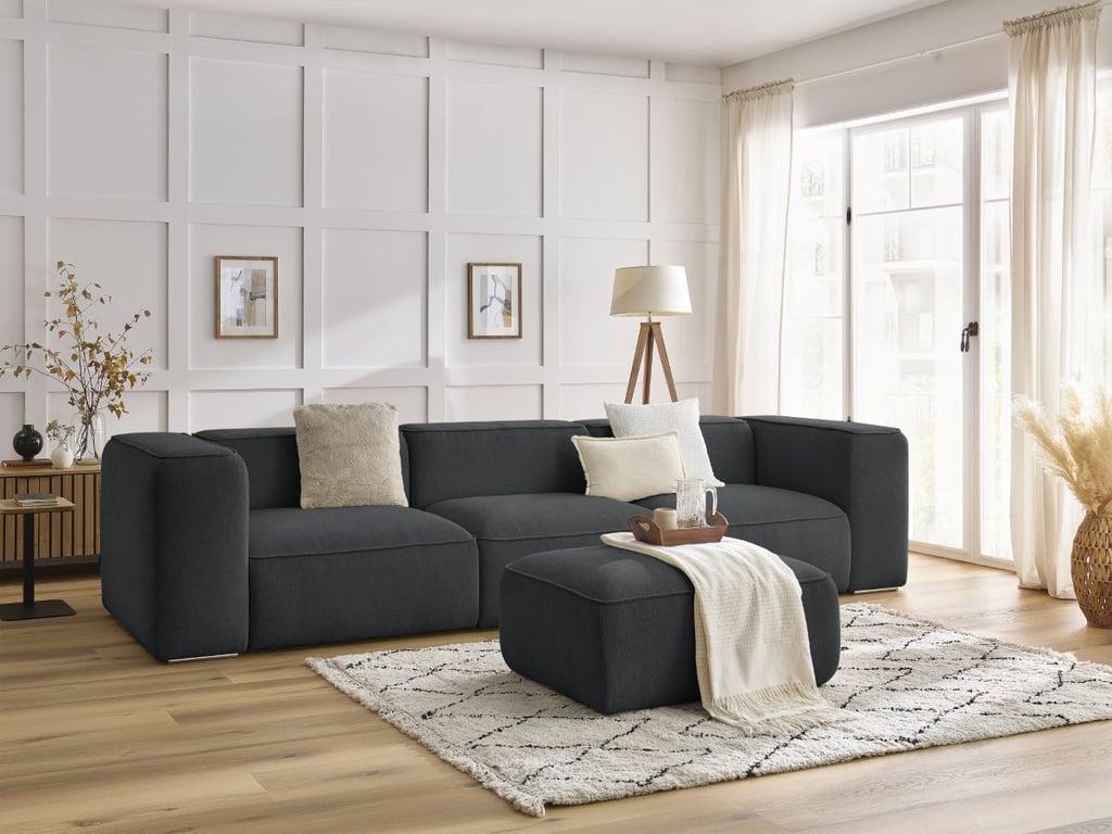 Produit similaire: Canapé droit fixe 3 places ZEPHYR avec pouf gris foncé BOBOCHIC