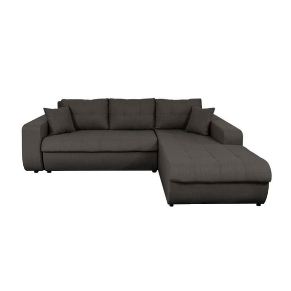 Canapé d'Angle Droit 4 places SUZIE Convertible en Tissu - Gris foncé - L246 x 188 x 80cm - LOUNGITUDE