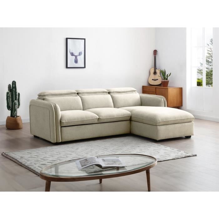 Produit similaire: Canapé d'angle droit convertible en tissu beige ORELANA