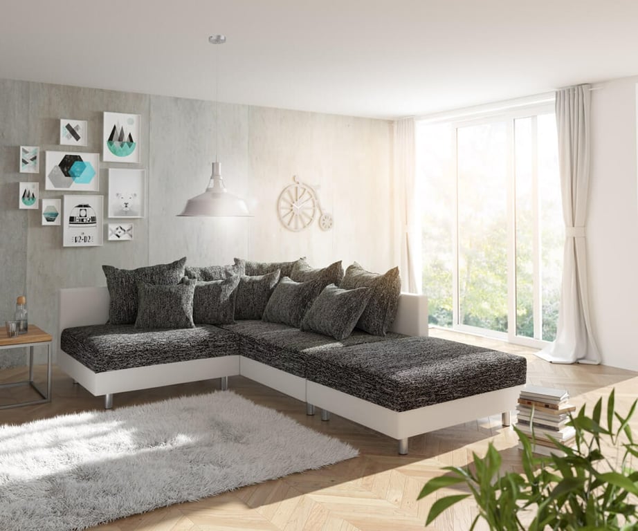 Produit similaire: Canapé Clovis blanc noir avec tabouret ottoman droit modulable canapé d'angle