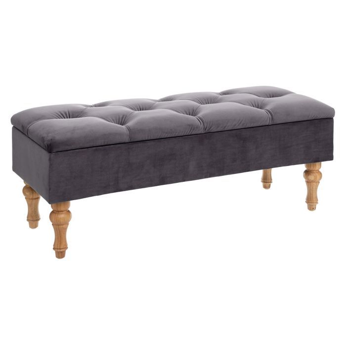 Banc Coffre - ATMOSPHERA - Hiver Gris - Velours - 3 places - Rangement pratique