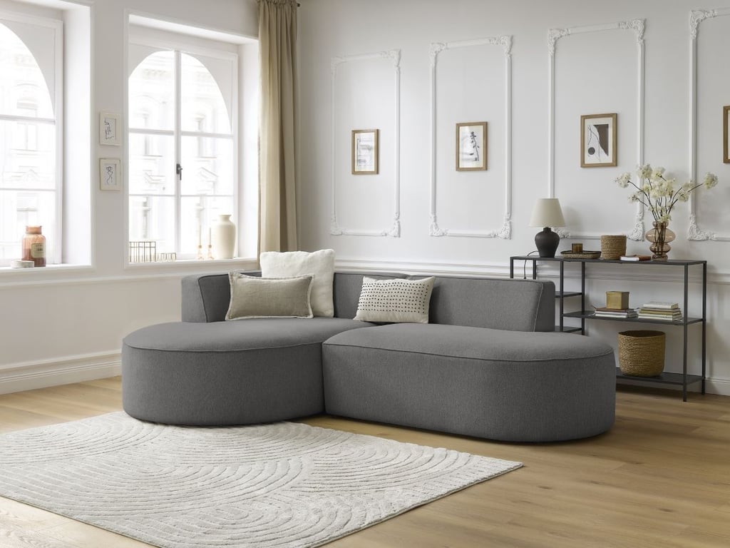 Produit similaire: Canapé d'angle fixe ROUSSEAU tissu chiné gris foncé angle gauche BOBOCHIC 4 places