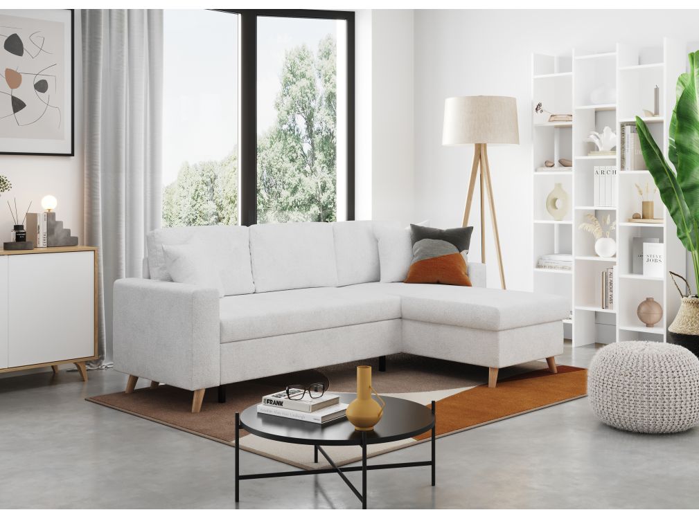 Produit similaire: Canapé d'angle MARIA SCANDINAVE réversible convertible avec coffre en tissu bouclette