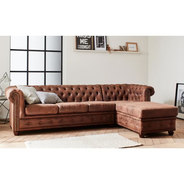 Produit similaire: Canapé d'angle Chesterfield Winston - 4 places - style industriel - droit - Marron