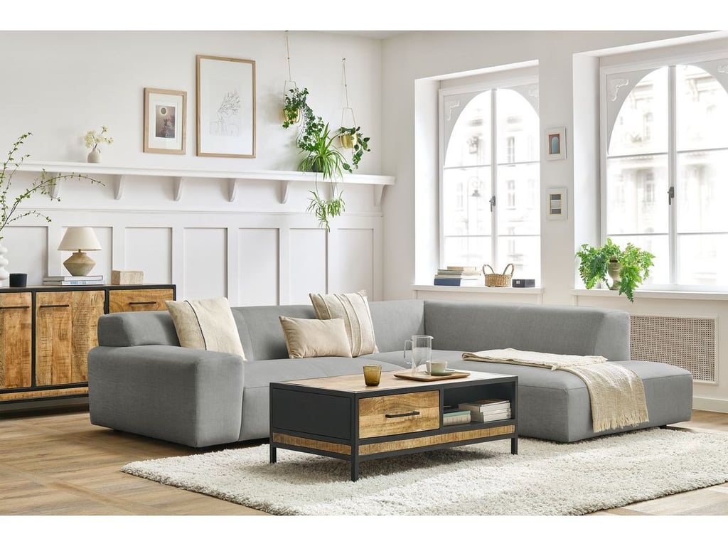 Produit similaire: Canapé d'angle fixe compact LAVENA tissu velours gris clair angle droit BOBOCHIC 4 places