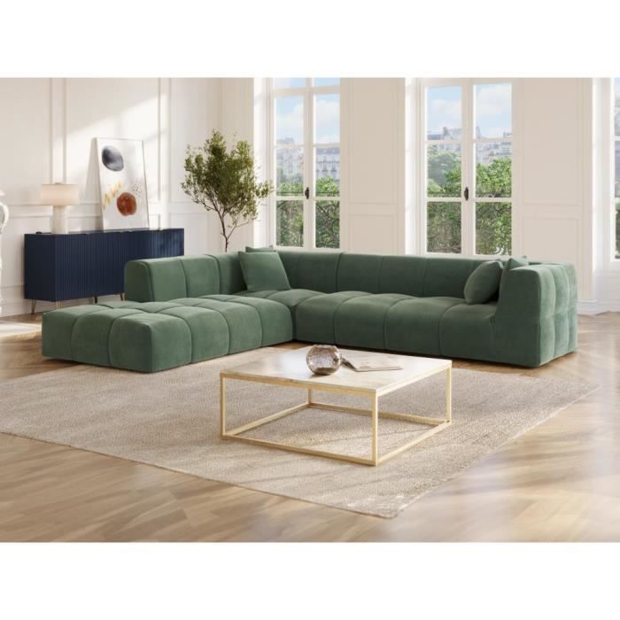 Produit similaire: Grand canapé d'angle gauche en velours côtelé vert NAEMIA de Maison Céphy