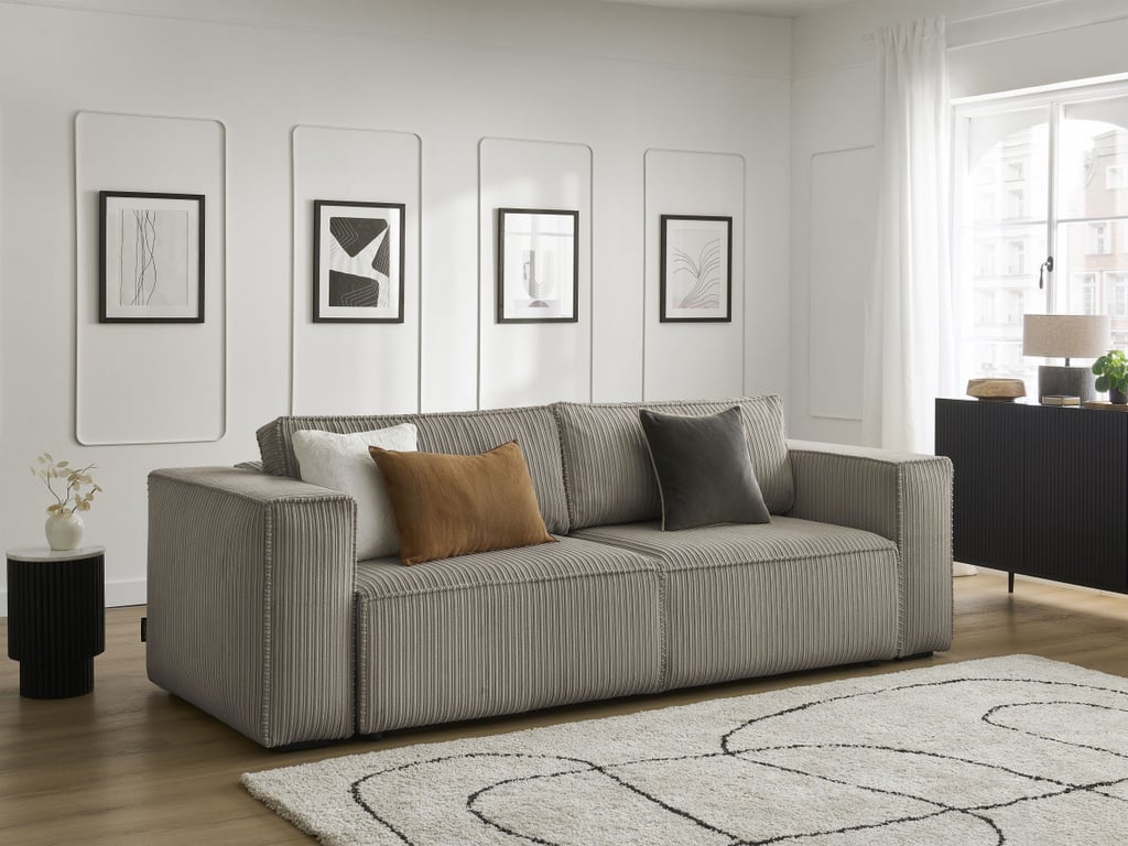 Produit similaire: Canapé droit convertible coffre NINA velours côtelé taupe BOBOCHIC 3 places