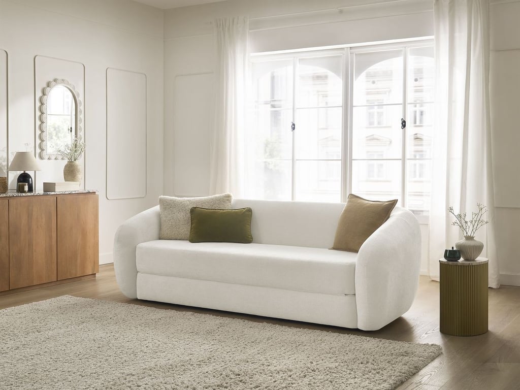 Produit similaire: Canapé droit convertible déplimousse NEYO tissu lisse beige BOBOCHIC 3 places