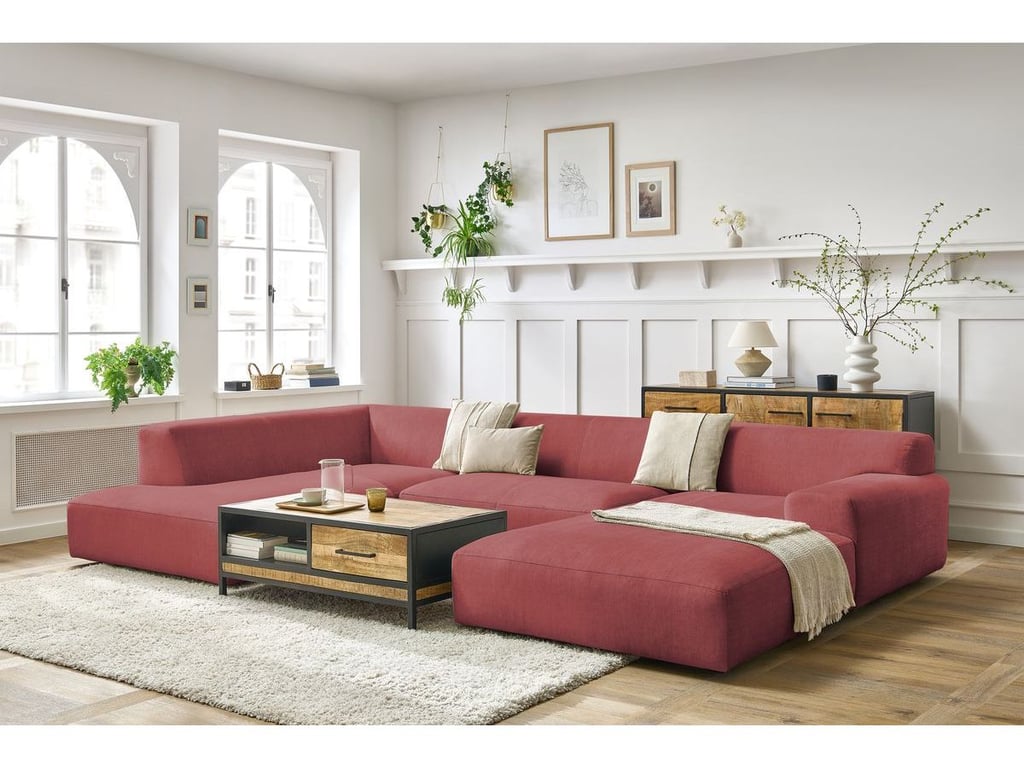 Produit similaire: Canapé panoramique fixe compact LAVENA tissu velours orange angle droit BOBOCHIC 6 places