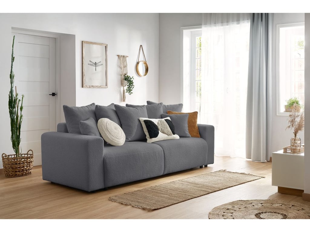 Produit similaire: Canapé droit convertible coffre ENVY tissu bouclette doux gris foncé BOBOCHIC 3 places