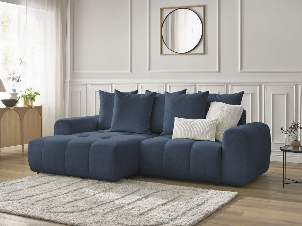 Produit similaire: Canapé d'angle convertible coffre ROXELANE tissu chiné bleu foncé angle gauche BOBOCHIC 3 places