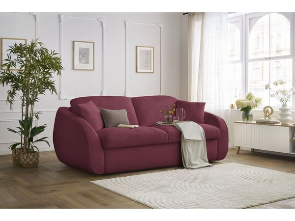 Cezanne canapé droit convertible 3 places tissu bouclette rouge