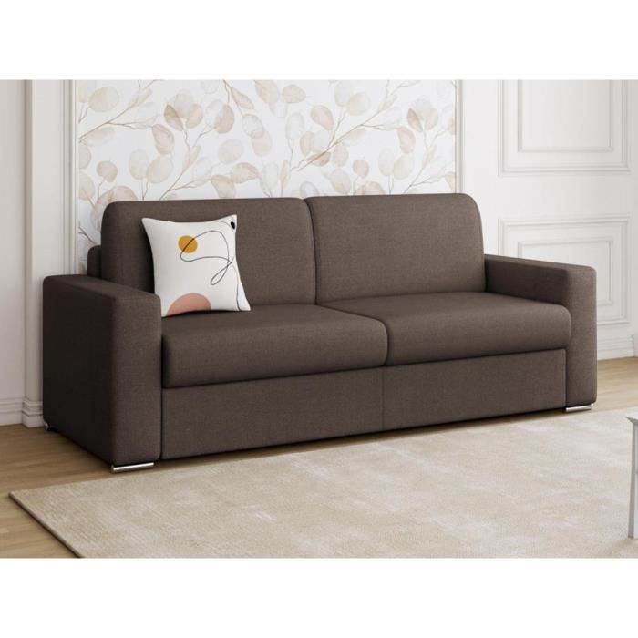 Produit similaire: Canapé 4 places convertible express en tissu marron - Couchage lattes larges 160 cm - Matelas 14 cm CALITO