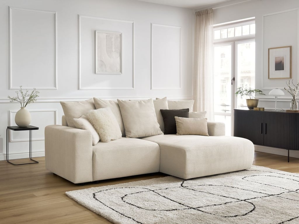 Produit similaire: Canapé d'angle convertible coffre ATILLA velours côtelé beige angle droit BOBOCHIC 3 places