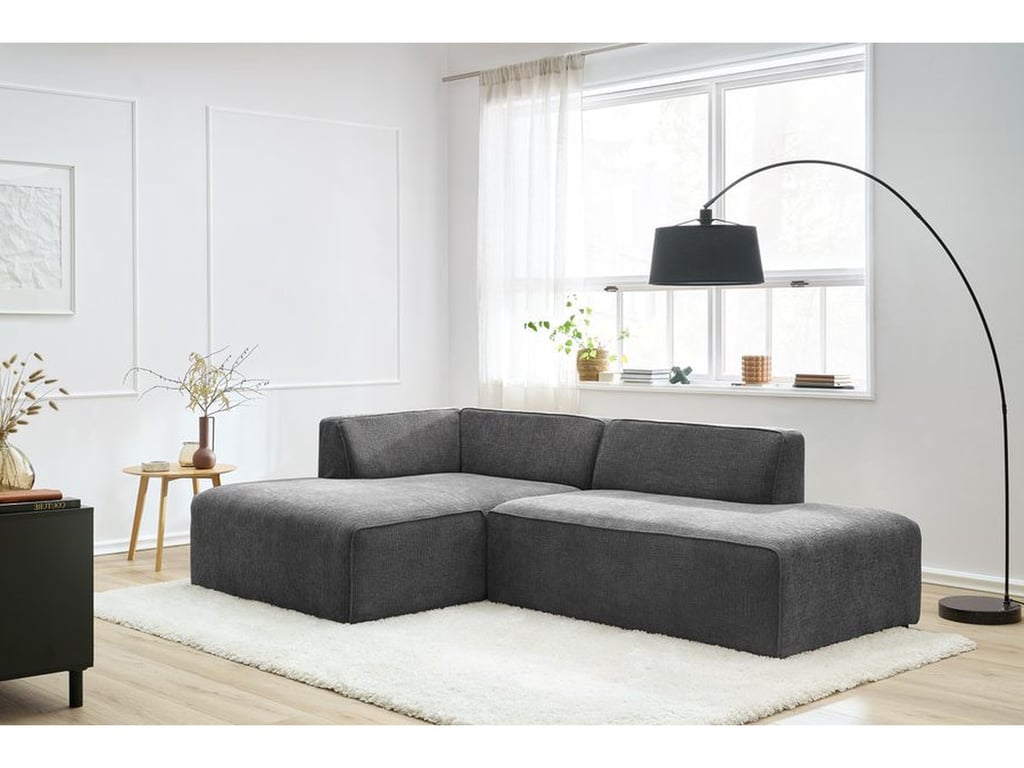 Produit similaire: Canapé d'angle fixe MEGEVE tissu texturé gris foncé angle gauche BOBOCHIC 4 places