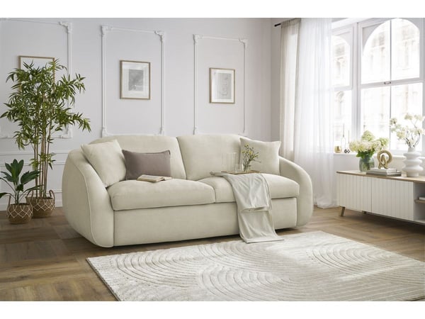 Cezanne canapé droit convertible 3 places tissu lisse beige