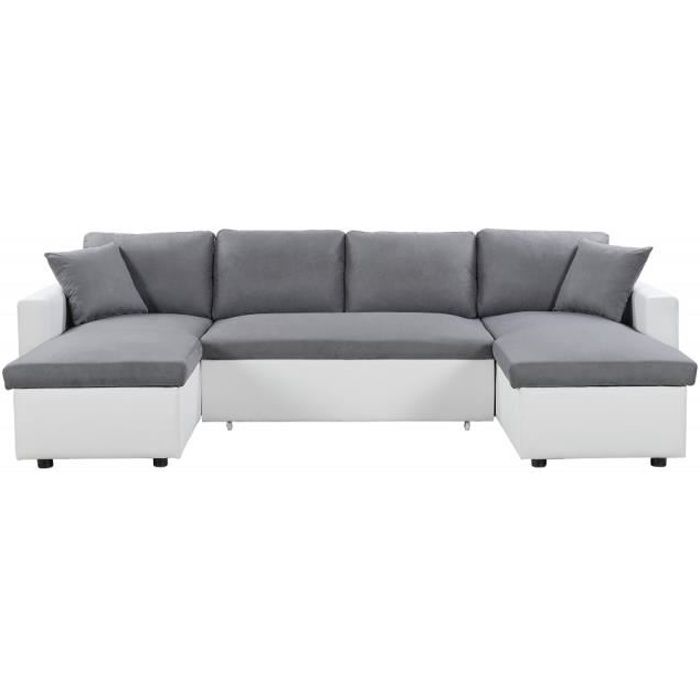 Produit similaire: Canapé d'Angle Panoramique 6 Places MARIA Convertible en simili et microfibre - Blanc/Gris - L295 x P146 x H81cm - LOUNGITUDE