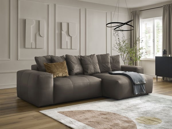 Voltaire canapé d'angle réversible 3 places cuir de vache marron