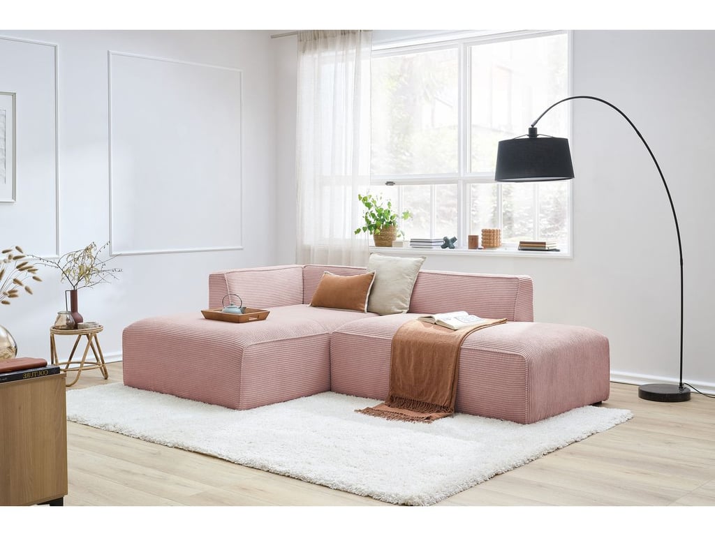 Produit similaire: Canapé d'angle fixe MEGEVE tissu velours côtelé rose angle gauche BOBOCHIC 4 places