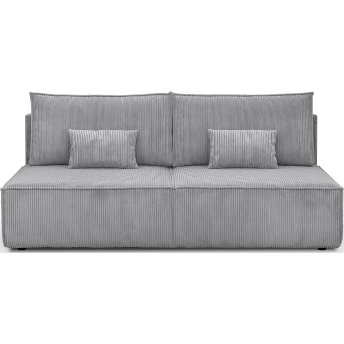 Produit similaire: Canapé convertible 3 places avec coffre de rangement en velours côtelé gris clair - Milla