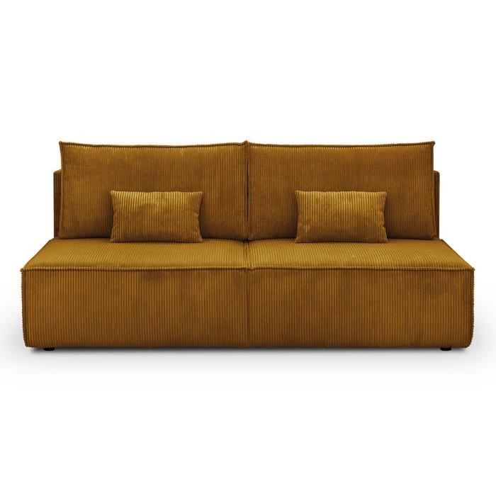 Produit similaire: Canapé convertible 3 places avec coffre de rangement en velours côtelé jaune moutarde - Milla