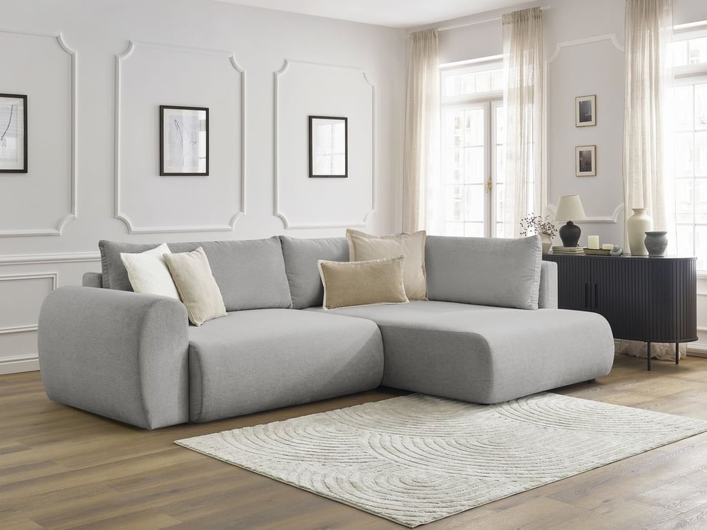 Produit similaire: Canapé d'angle L convertible coffre LUCIEN tissu lisse gris clair angle droit BOBOCHIC 3 places