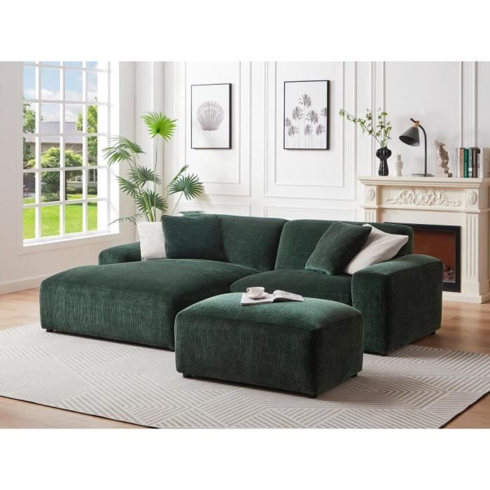 Produit similaire: Canapé d'angle en velours côtelé vert - VENTE-UNIQUE - TIRONO - 4 places - Moelleux