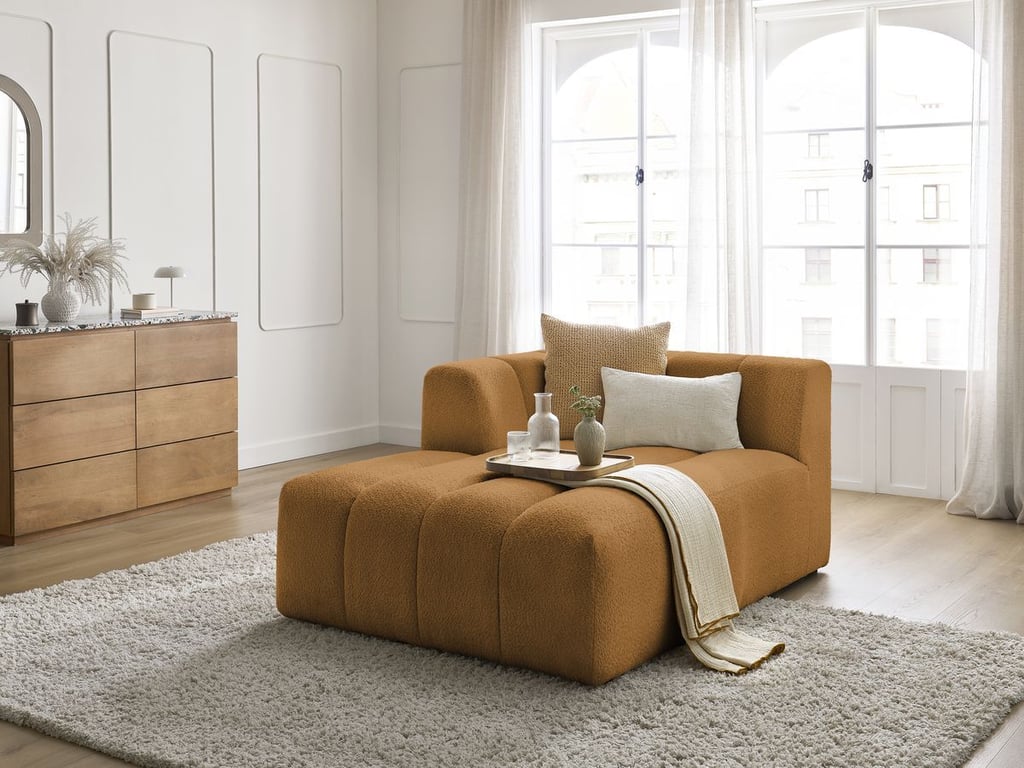 Produit similaire: Méridienne pour canapé modulable ANNECY tissu bouclette jaune angle gauche BOBOCHIC