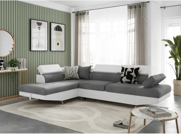 Canapé d'angle RIO Convertible avec coffre en tissu et simili