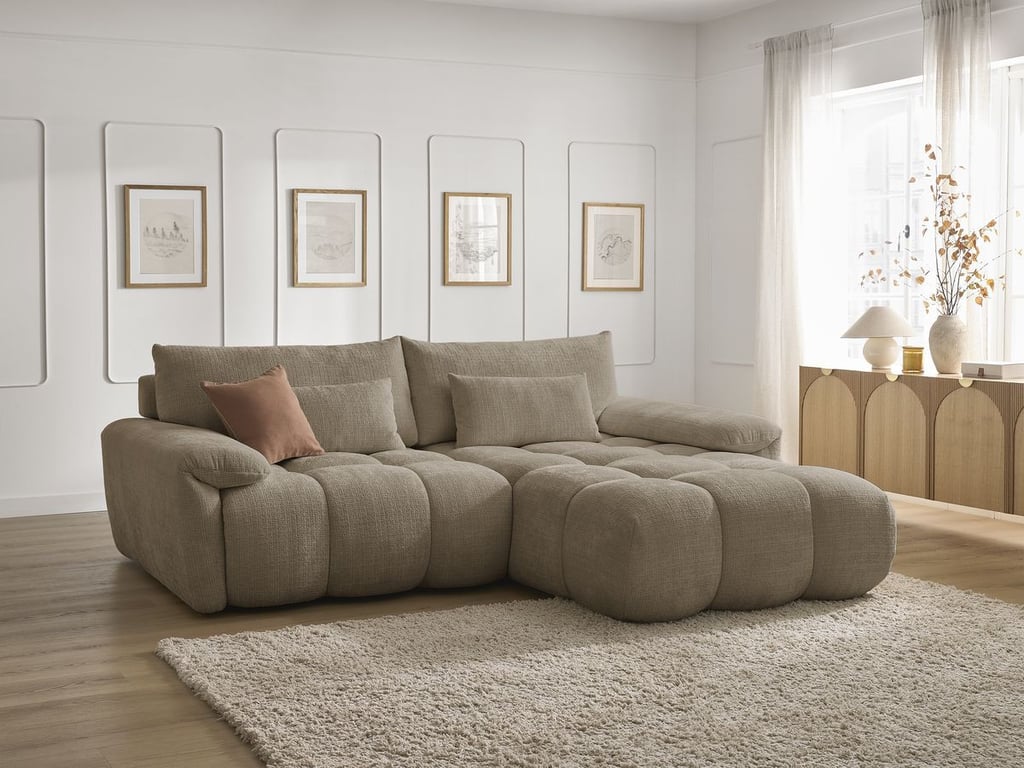 Produit similaire: Canapé d'angle fixe IVANE tissu texturé marron angle droit BOBOCHIC 3 places