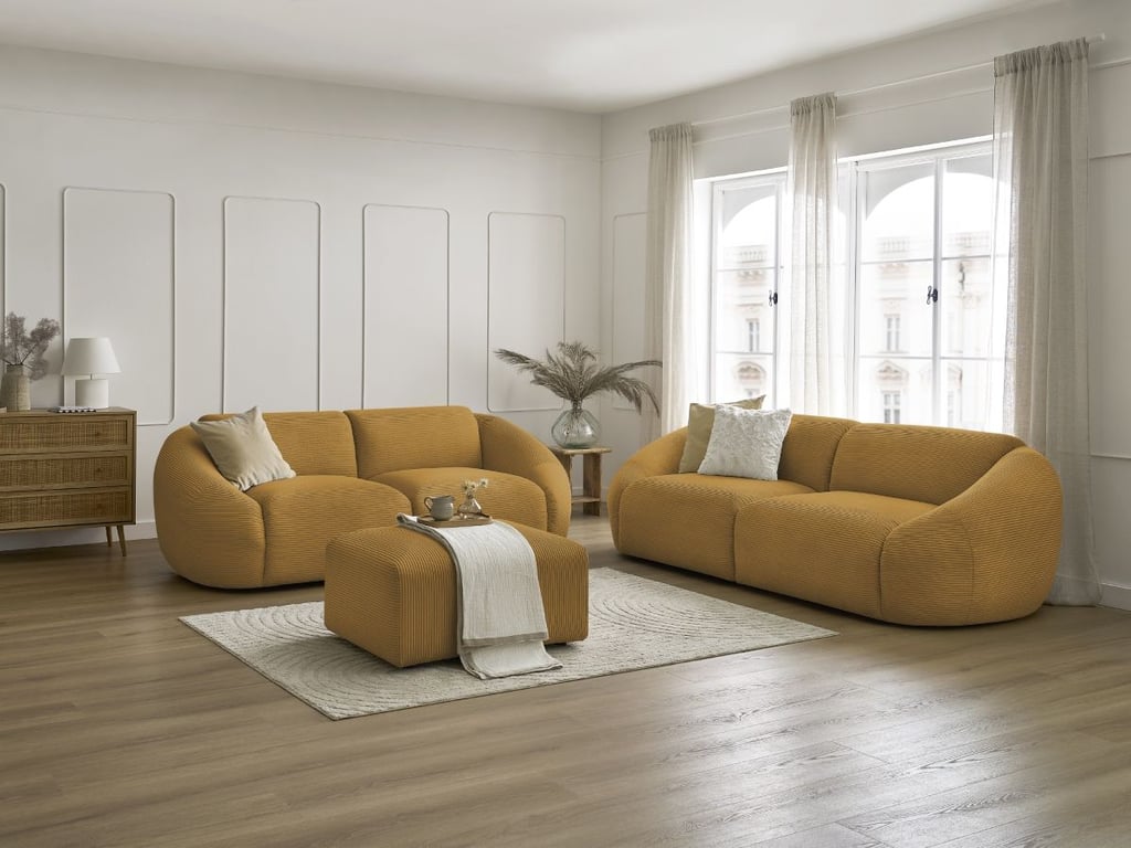 Produit similaire: Ensemble canapé droit fixe 3 + 2 places TINA velours côtelé avec pouf jaune BOBOCHIC