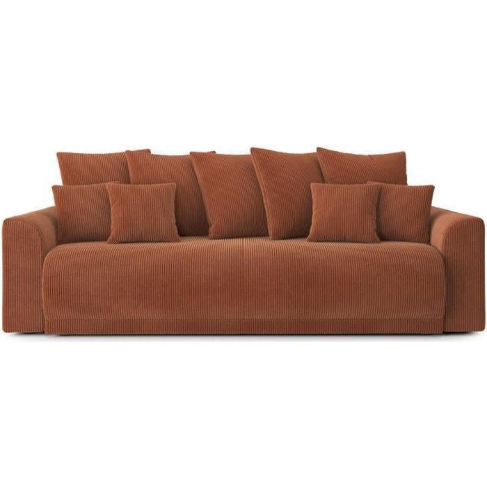 Produit similaire: Canapé droit convertible NOVA en velours côtelé terracotta 3 places - Coffre de rangement - BAÏTA