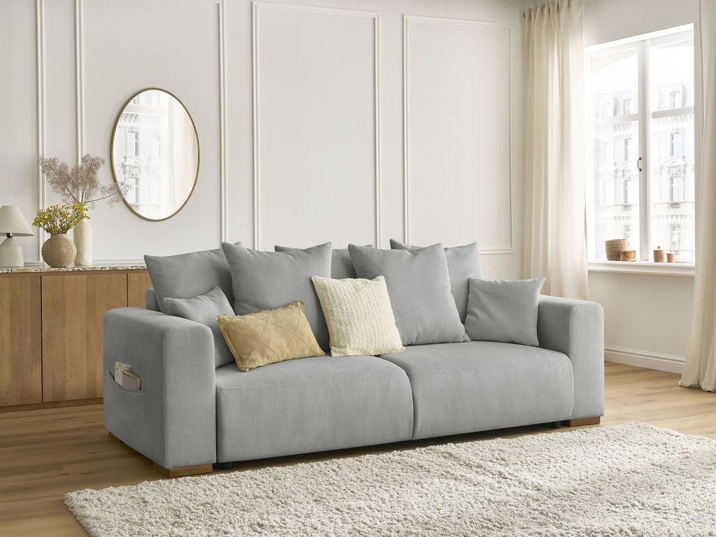 Produit similaire: Canapé droit convertible SIDONIE velours côtelé gris clair BOBOCHIC 3 places