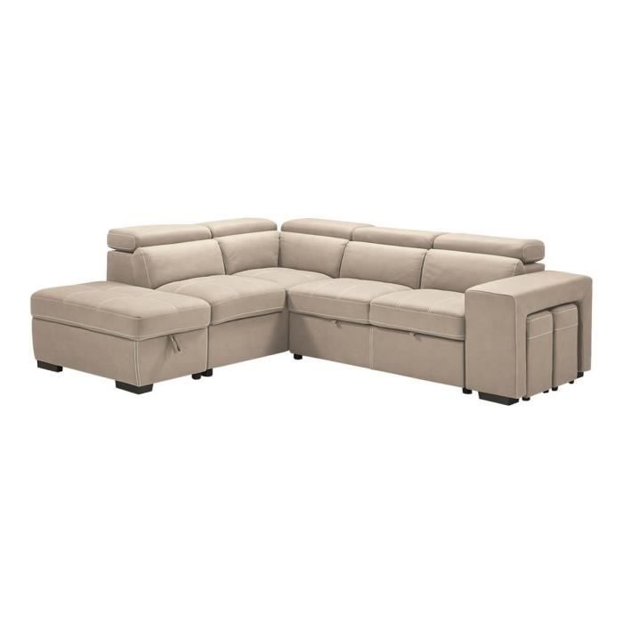 Produit similaire: NERA - Canapé d'Angle Gauche Convertible avec 2 Poufs et 1 Coffre Beige