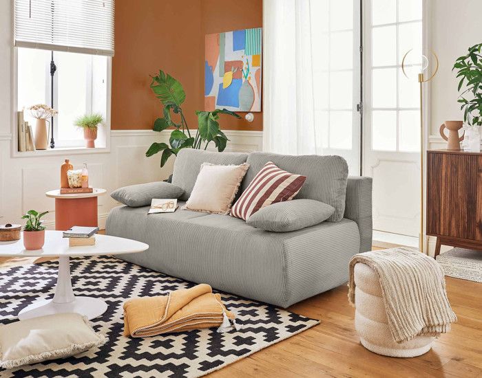 Produit similaire: Loutro - canapé 3 places - convertible avec coffre - en velours côtelé - Gris clair