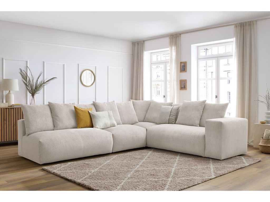 Produit similaire: Canapé d'angle fixe modulable VOLTAIRE avec 2 chauffeuses 2 places, 1 angle et 1 chauffeuse 1 place beige angle droit BOBOCHIC 6 places